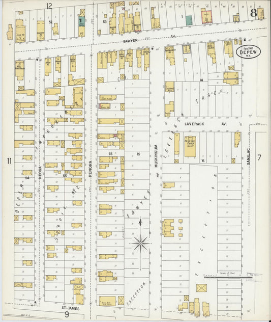 Sanborn Fire Insurance Map from Depew, Erie County, New York (1900), Sheet #0008 - Historic Sanborn Fire Insurance Map Print, vintage old map wall art, antique decor, genealogy gift, New York New York map