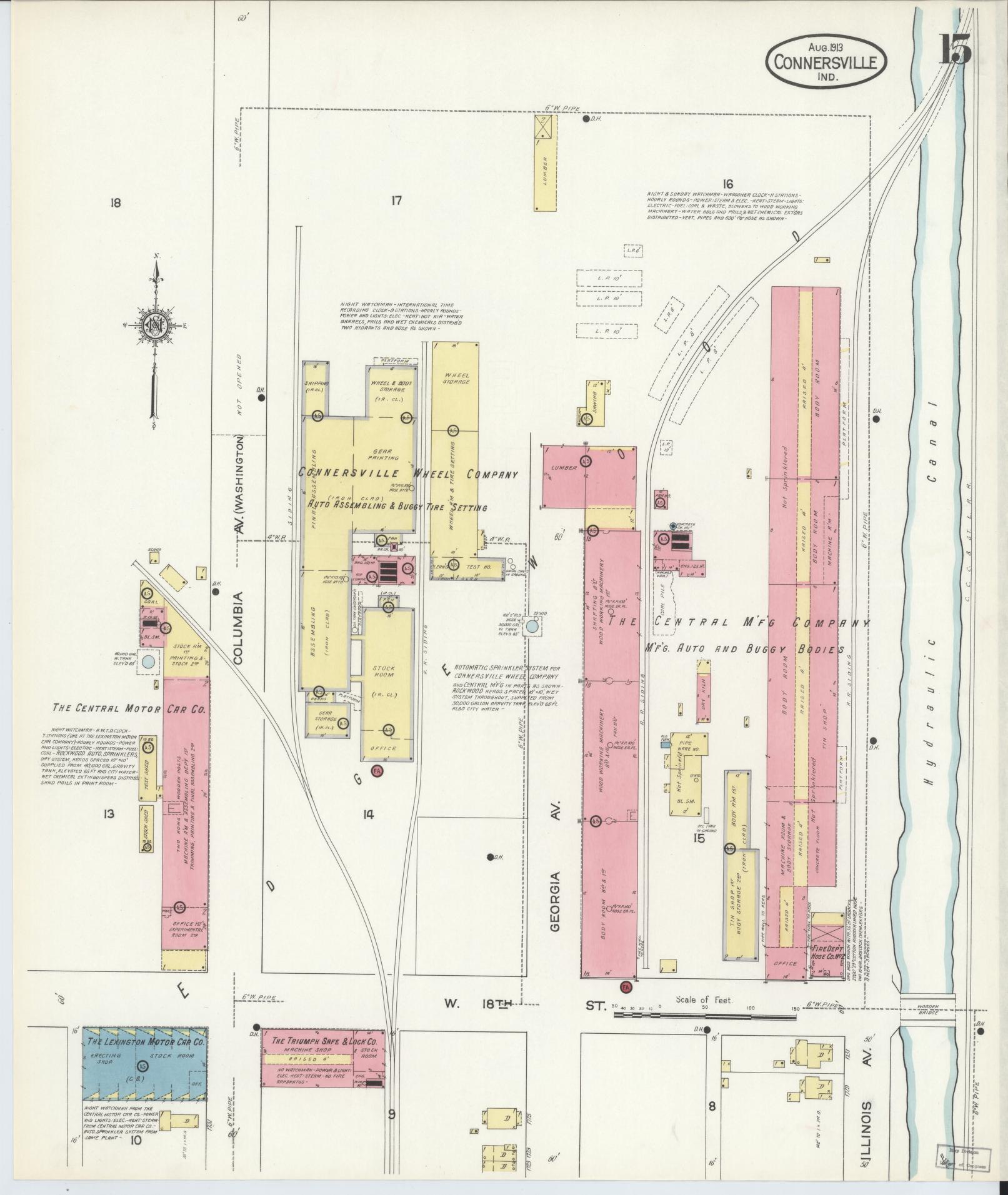 Sanborn Fire Insurance Map from Connersville, Fayette County, Indiana (1913), Sheet #0015 - Complete Map Set gallery image, historic Sanborn map, vintage wall art, Indiana Indiana