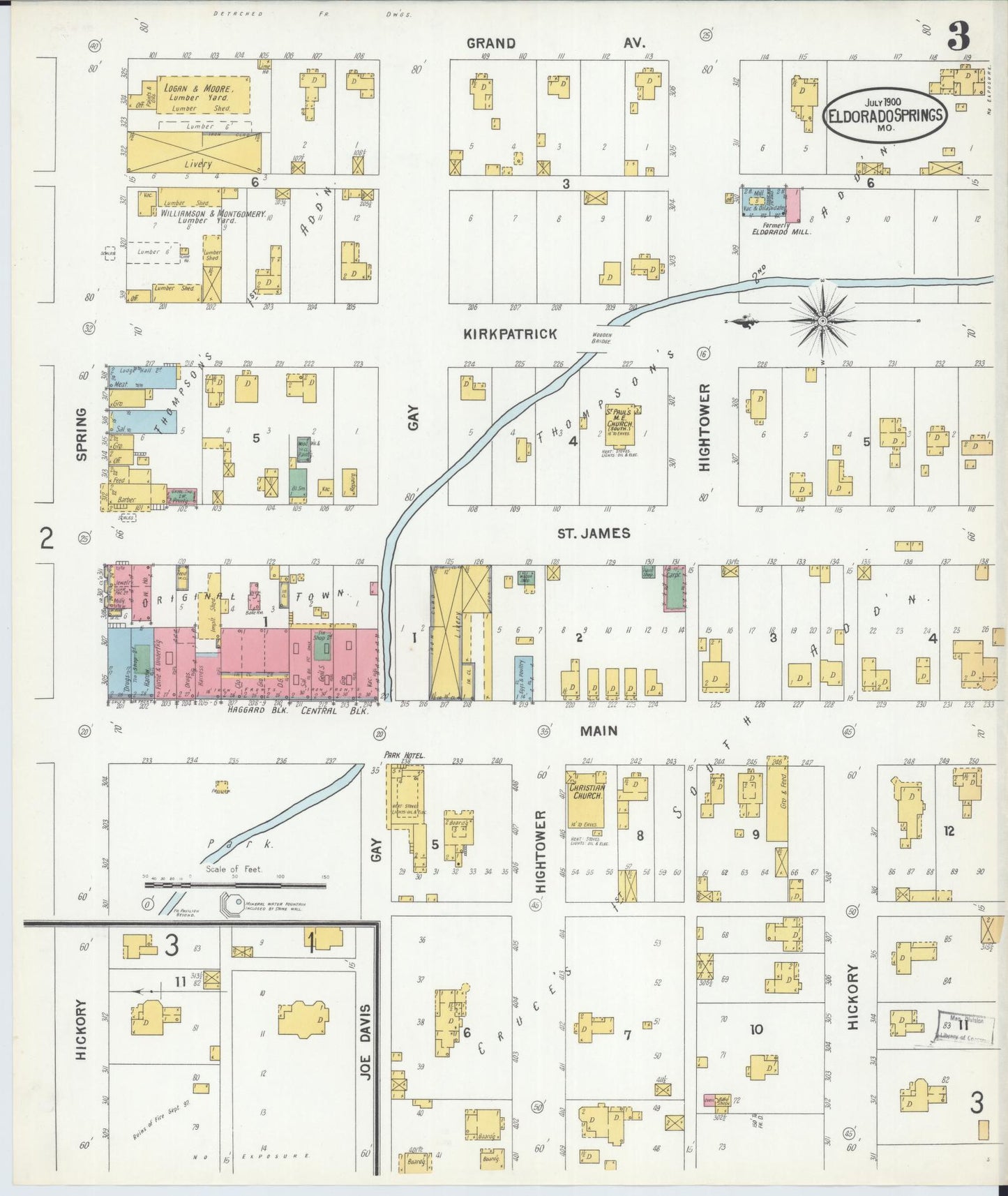 Sanborn Fire Insurance Map from Eldorado Springs, Cedar County, Missouri (1900), Sheet #0003 - Historic Sanborn Fire Insurance Map Print, vintage old map wall art, antique decor, genealogy gift, Missouri Missouri map