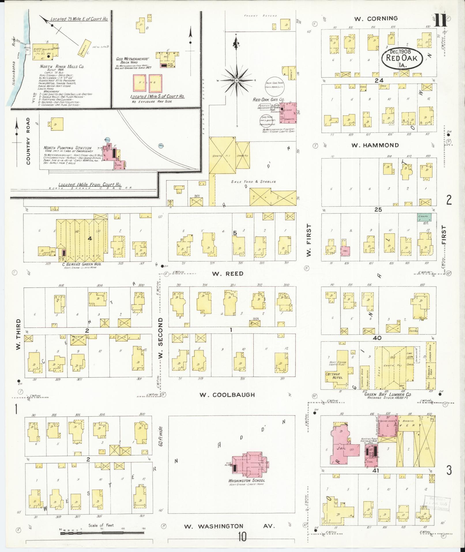 Sanborn Fire Insurance Map from Red Oak, Montgomery County, Iowa (1908), Sheet #0011 - Historic Sanborn Fire Insurance Map Print, vintage old map wall art