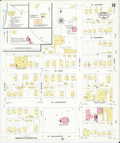 Sanborn Fire Insurance Map from Red Oak, Montgomery County, Iowa (1908), Sheet #0011 - Historic Sanborn Fire Insurance Map Print, vintage old map wall art