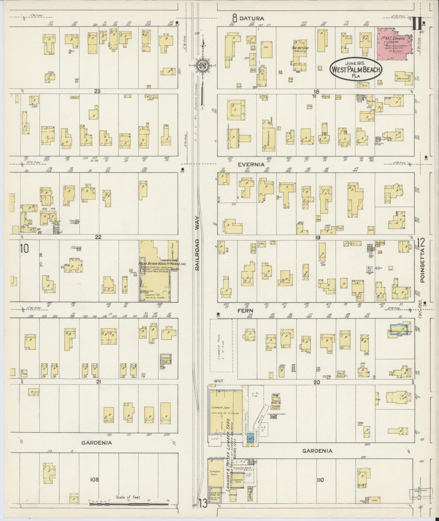 Sanborn Fire Insurance Map from West Palm Beach, Dade County, Florida (1915), Sheet #0011 - Complete Map Set gallery image, historic Sanborn map, vintage wall art, Florida Florida