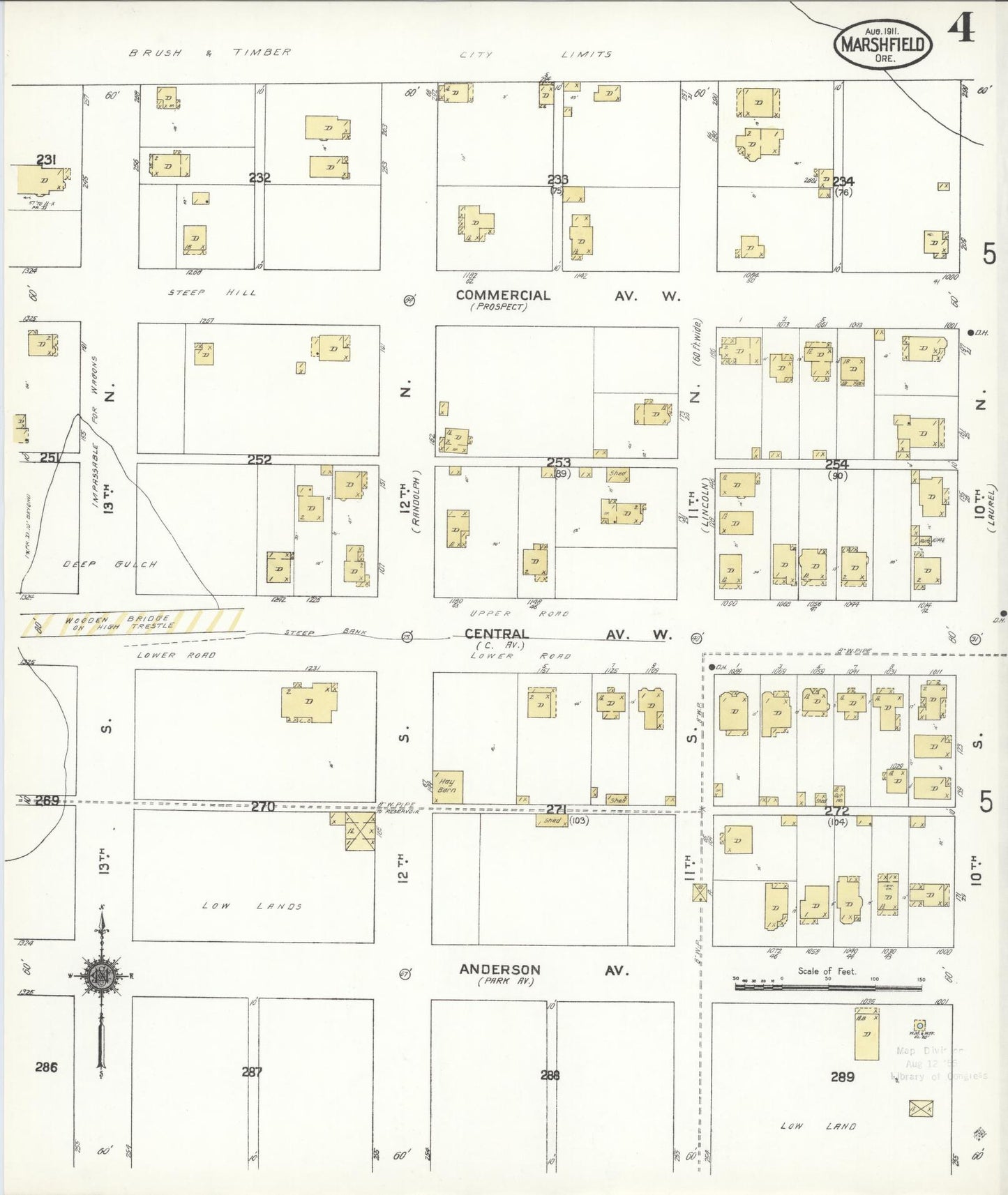 Sanborn Fire Insurance Map from Marshfield, Coos County, Oregon (1911), Sheet #0004 - Historic Sanborn Fire Insurance Map Print, vintage old map wall art, antique decor, genealogy gift, Oregon Oregon map