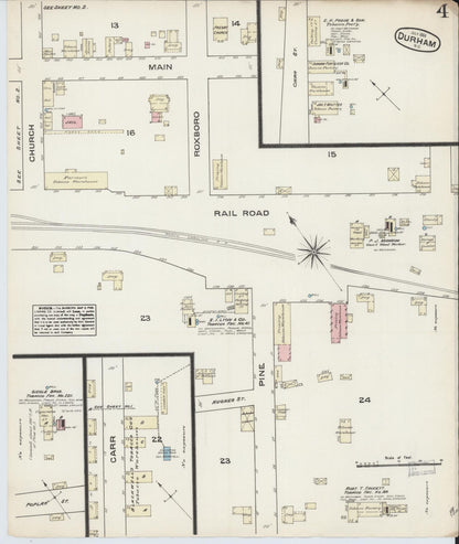 Sanborn Fire Insurance Map from Durham, Durham County, North Carolina (1884), Sheet #0004 - Complete Map Set gallery image, historic Sanborn map, vintage wall art, North Carolina North Carolina