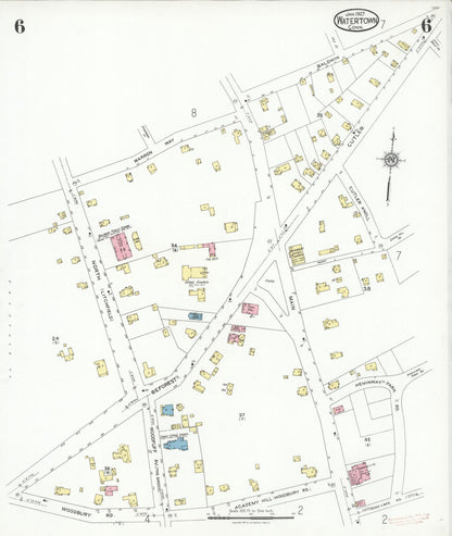 Sanborn Fire Insurance Map from Watertown, Litchfield County, Connecticut (1927), Sheet #0006 - Complete Map Set gallery image, historic Sanborn map, vintage wall art, Connecticut Connecticut