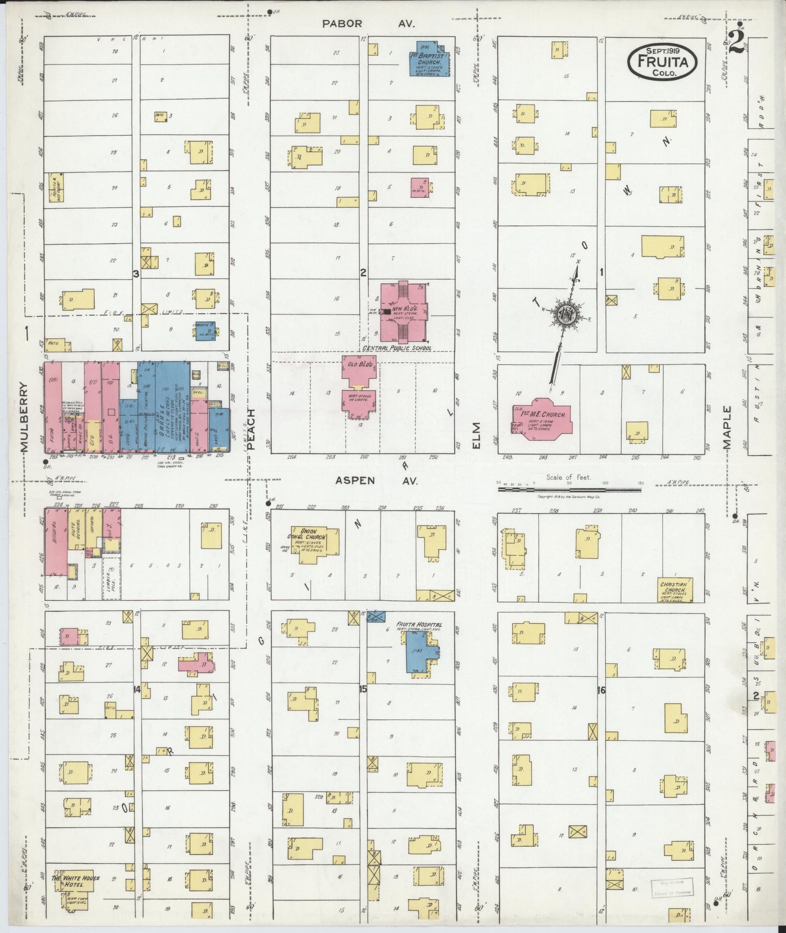 Sanborn Fire Insurance Map from Fruita, Mesa County, Colorado (1919), Sheet #0002 - Historic Sanborn Fire Insurance Map Print, vintage old map wall art, antique decor, genealogy gift, Colorado Colorado map