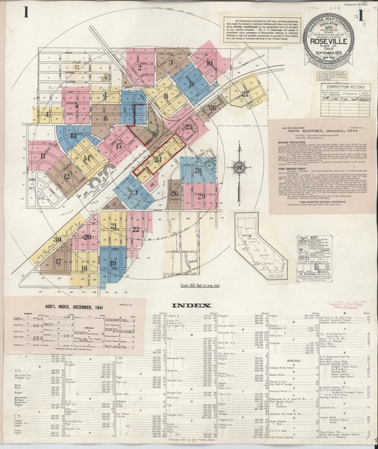 Sanborn Fire Insurance Map from Roseville, Placer County, California (1944), Sheet #0001 - Complete Map Set gallery image, historic Sanborn map, vintage wall art, California California