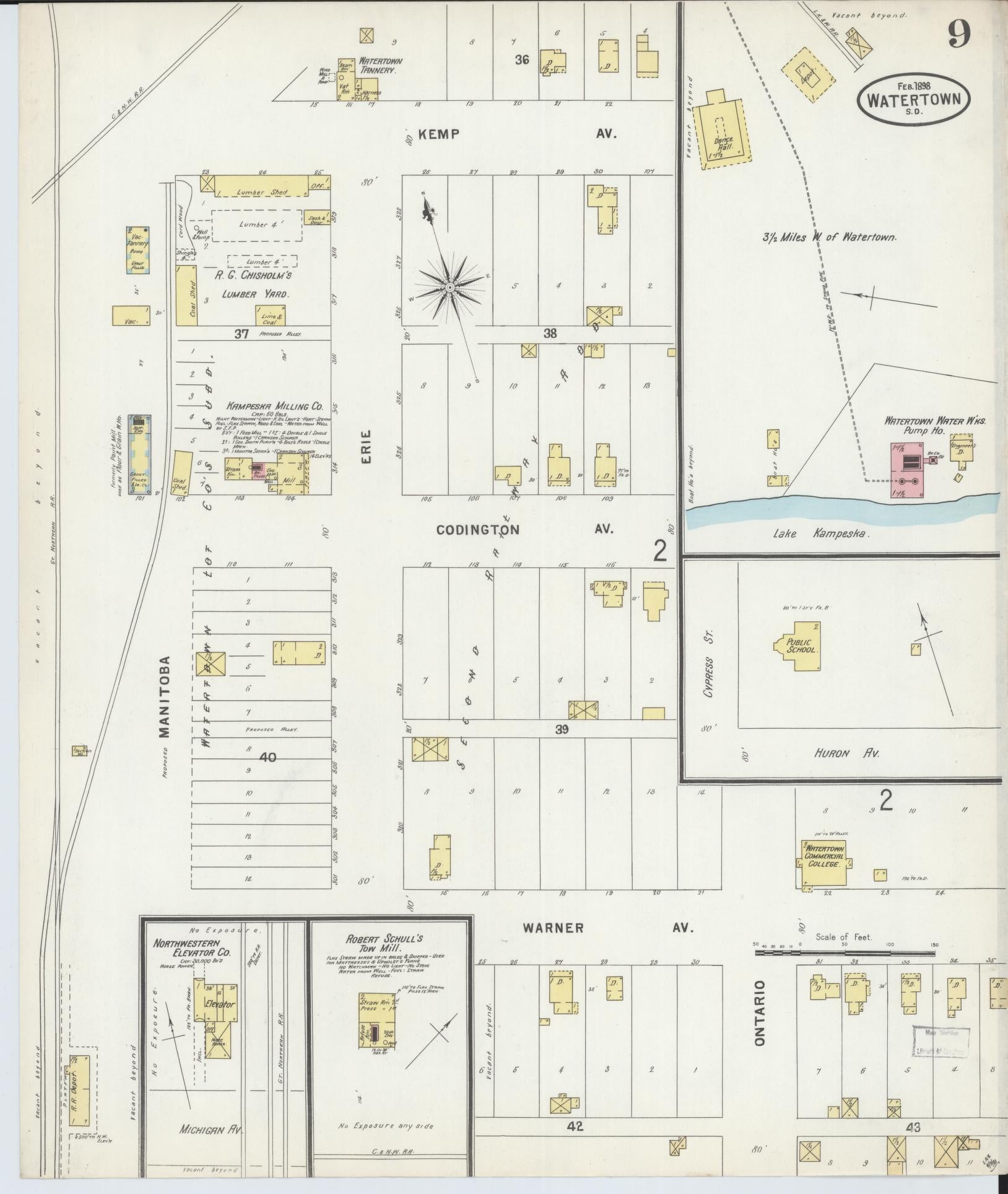 Sanborn Fire Insurance Map from Watertown, Codington County, South Dakota (1898), Sheet #0009 - Historic Sanborn Fire Insurance Map Print, vintage old map wall art, antique decor, genealogy gift, South Dakota South Dakota map