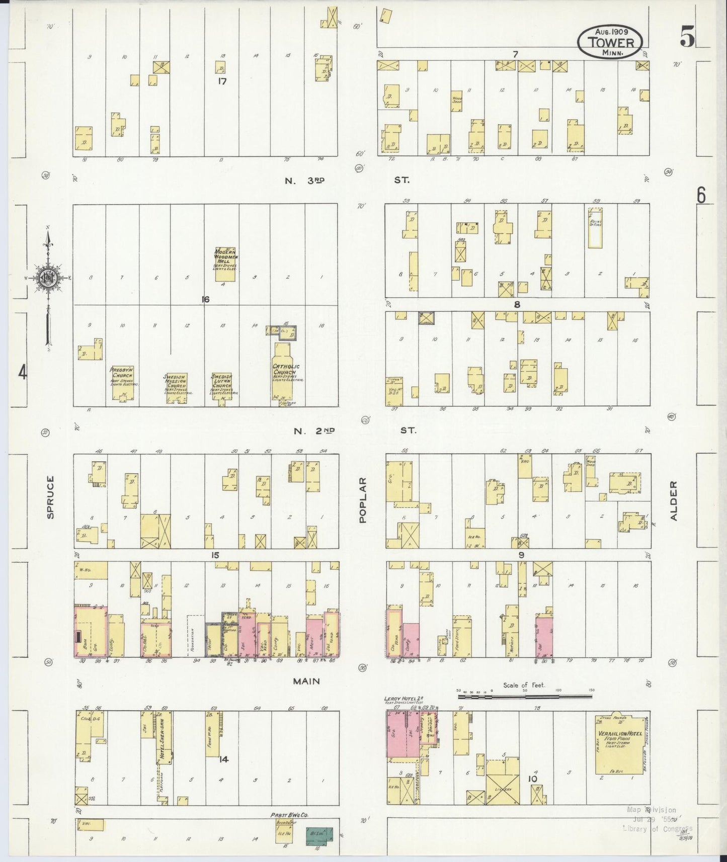 Sanborn Fire Insurance Map from Tower, Saint Louis County, Minnesota (1909), Sheet #0005 - Complete Map Set gallery image, historic Sanborn map, vintage wall art, Minnesota Minnesota