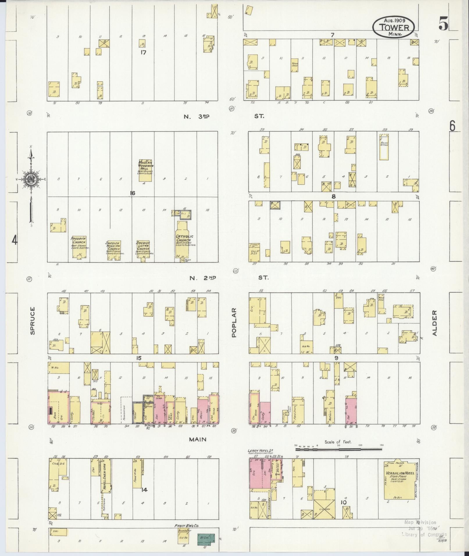 Sanborn Fire Insurance Map from Tower, Saint Louis County, Minnesota (1909), Sheet #0005 - Complete Map Set gallery image, historic Sanborn map, vintage wall art, Minnesota Minnesota