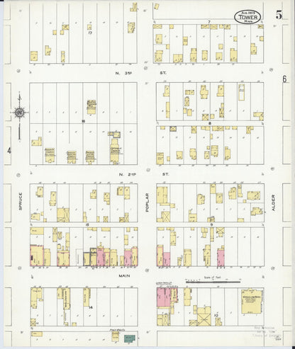 Sanborn Fire Insurance Map from Tower, Saint Louis County, Minnesota (1909), Sheet #0005 - Complete Map Set gallery image, historic Sanborn map, vintage wall art, Minnesota Minnesota