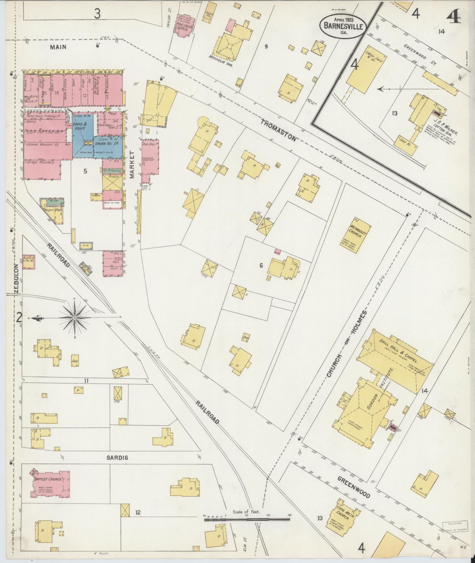 Sanborn Fire Insurance Map from Barnesville, Lamar County, Georgia (1903), Sheet #0004 - Complete Map Set gallery image, historic Sanborn map, vintage wall art, Georgia Georgia
