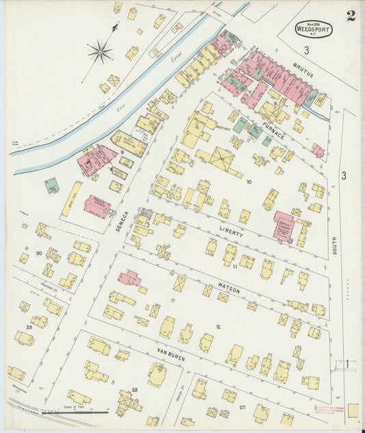 Sanborn Fire Insurance Map from Weedsport, Cayuga County, New York (1896), Sheet #0002 - Historic Sanborn Fire Insurance Map Print, vintage old map wall art, antique decor, genealogy gift, New York New York map