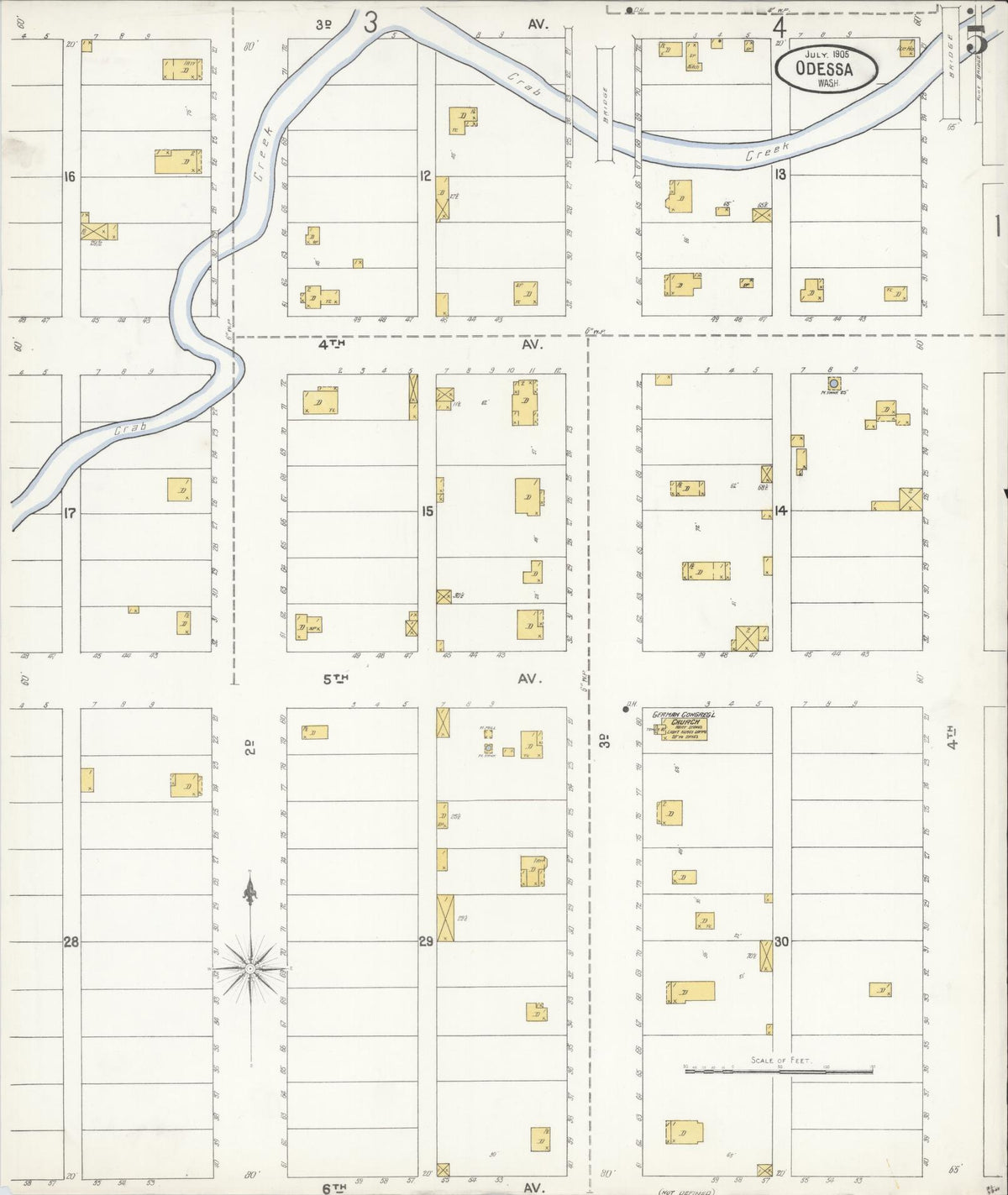 Sanborn Fire Insurance Map from Odessa, Lincoln County, Washington (1905), Sheet #0005 - Historic Sanborn Fire Insurance Map Print, vintage old map wall art, antique decor, genealogy gift, Washington Washington map