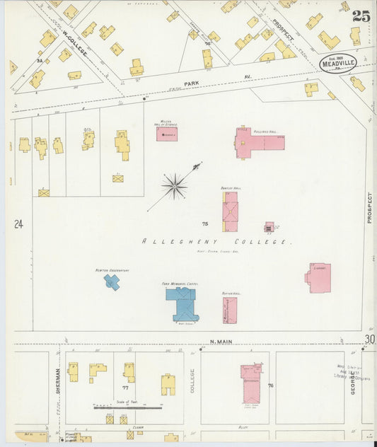 Sanborn Fire Insurance Map from Meadville, Crawford County, Pennsylvania (1905), Sheet #0025 - Historic Sanborn Fire Insurance Map Print, vintage old map wall art, antique decor, genealogy gift, Pennsylvania Pennsylvania map