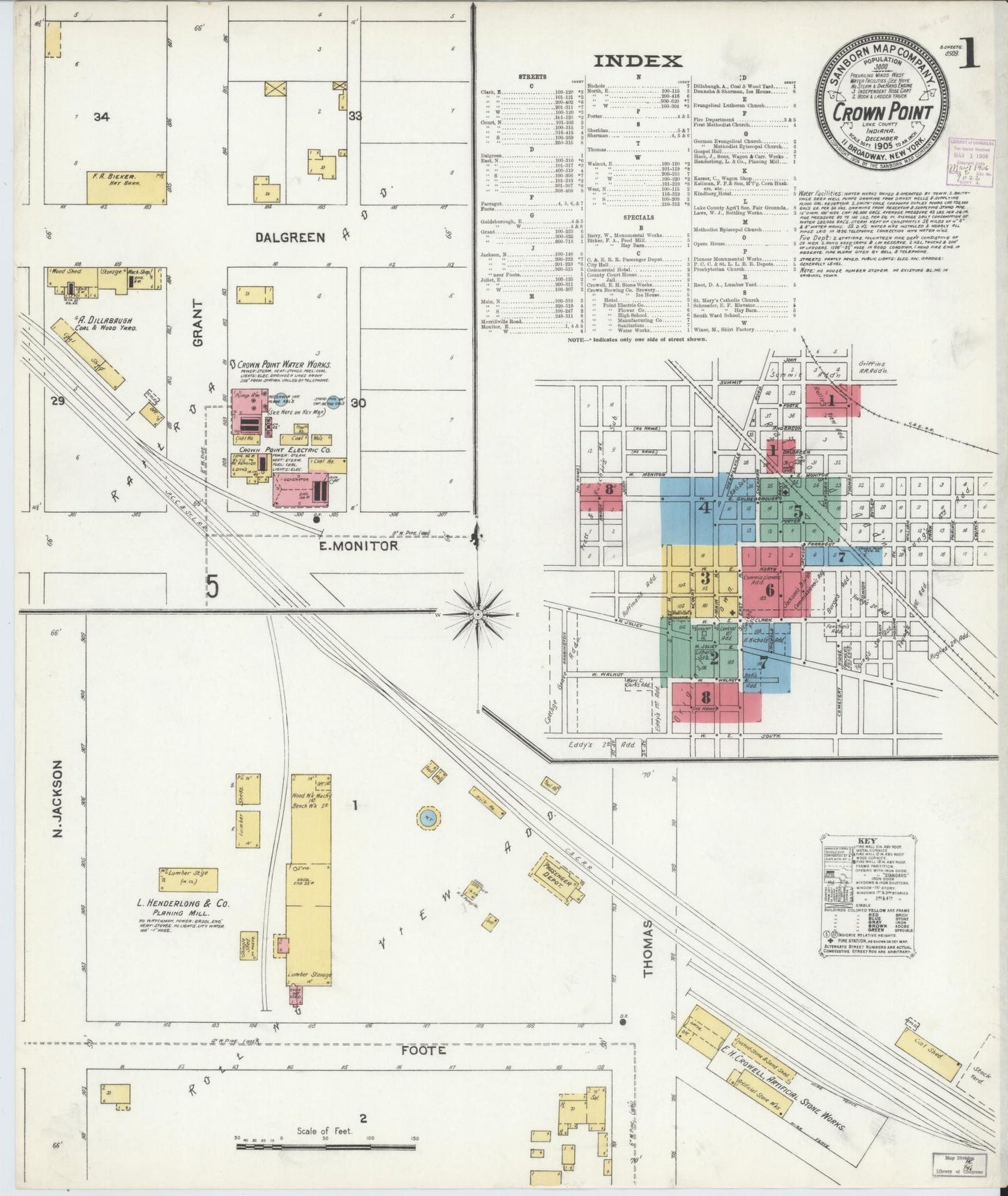 Sanborn Fire Insurance Map from Crown Point, Lake County, Indiana (1905), Sheet #0001 - Complete Map Set gallery image, historic Sanborn map, vintage wall art, Indiana Indiana