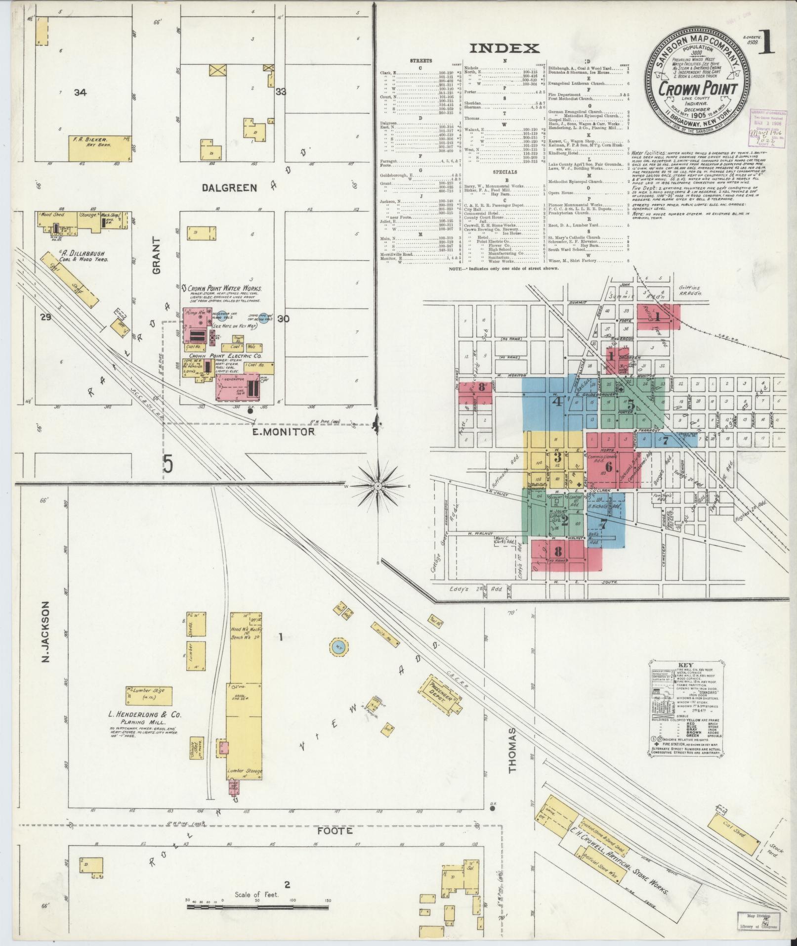 Sanborn Fire Insurance Map from Crown Point, Lake County, Indiana (1905), Sheet #0001 - Complete Map Set gallery image, historic Sanborn map, vintage wall art, Indiana Indiana