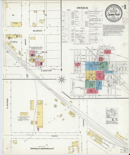 Sanborn Fire Insurance Map from Crown Point, Lake County, Indiana (1905), Sheet #0001 - Complete Map Set gallery image, historic Sanborn map, vintage wall art, Indiana Indiana