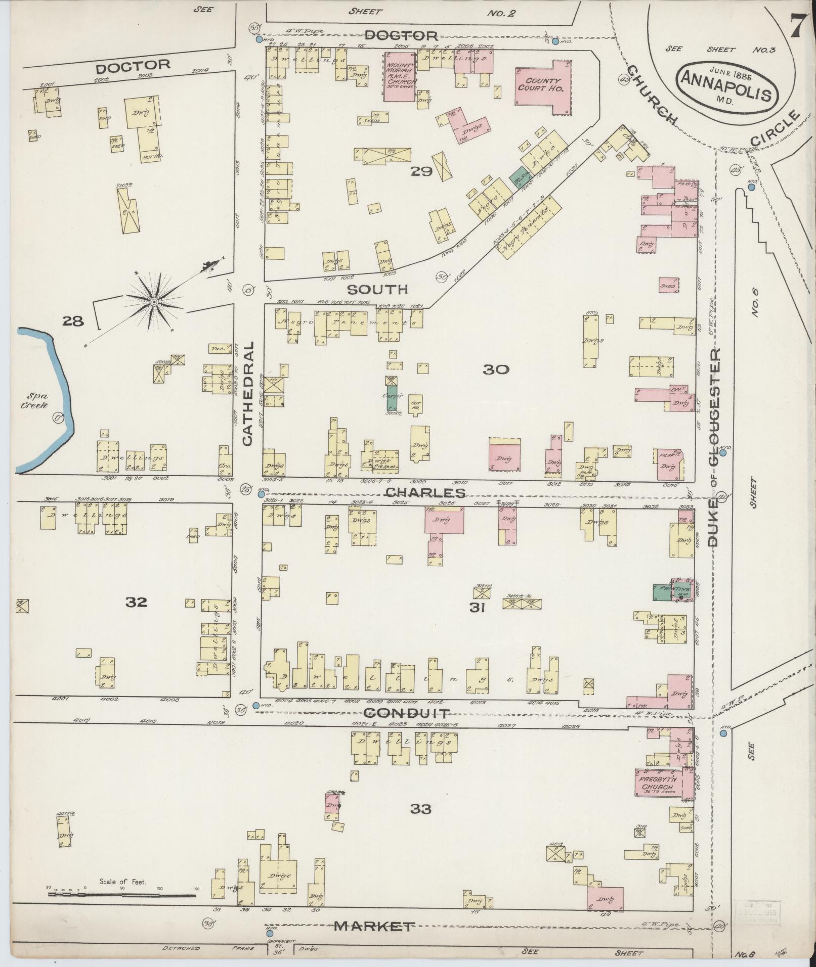 Anne Arundel, Maryland - 1885 - Sanborn Fire Insurance Map, Sheet #0007 - Historic Sanborn Fire Insurance Map Print, Anne Arundel Maryland 1885 0007 vintage old map wall art