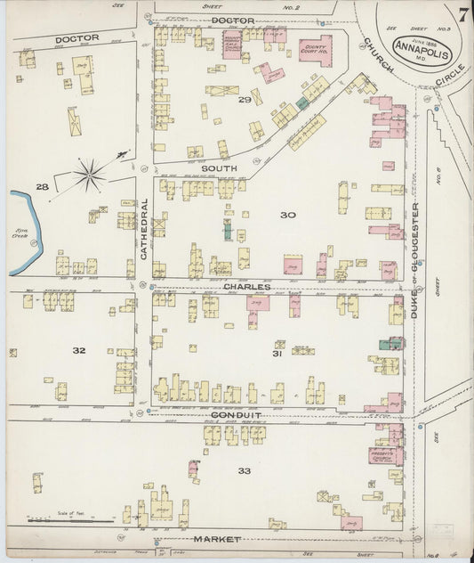 Anne Arundel, Maryland - 1885 - Sanborn Fire Insurance Map, Sheet #0007 - Historic Sanborn Fire Insurance Map Print, Anne Arundel Maryland 1885 0007 vintage old map wall art