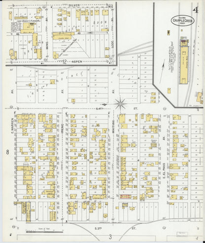 Sanborn Fire Insurance Map from Cripple Creek, Teller County, Colorado (1900), Sheet #0004 - Complete Map Set gallery image, historic Sanborn map, vintage wall art, Colorado Colorado