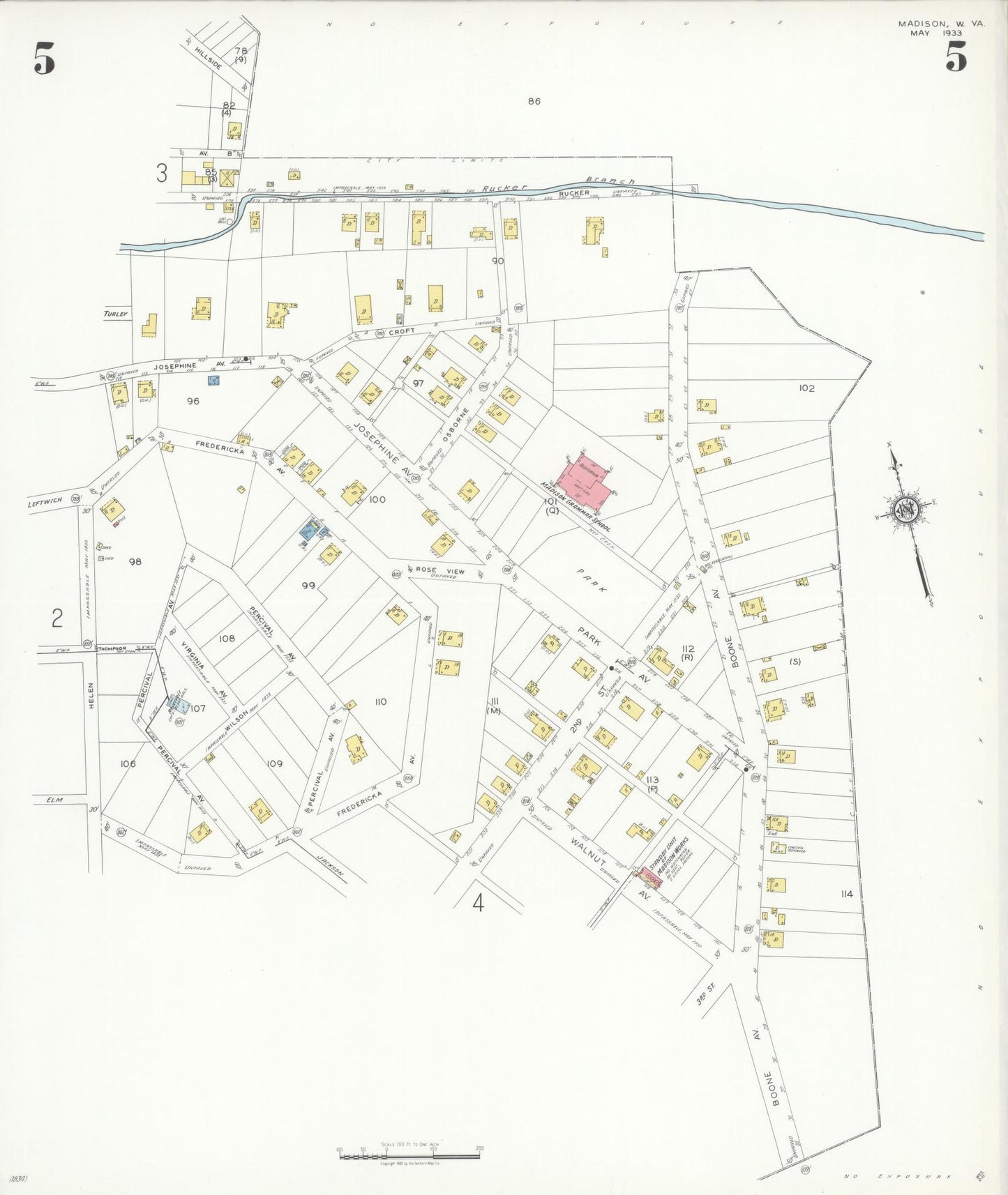 Sanborn Fire Insurance Map from Madison, Boone County, West Virginia (1933), Sheet #0005 - Complete Map Set gallery image, historic Sanborn map, vintage wall art, West Virginia West Virginia