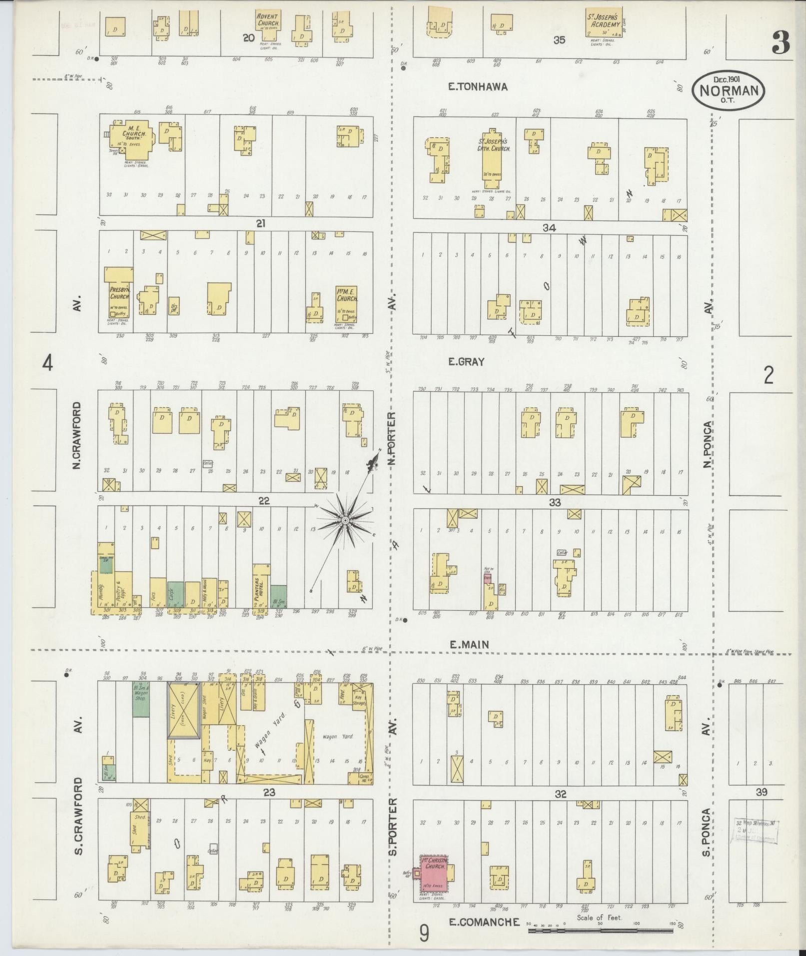 Sanborn Fire Insurance Map from Norman, Cleveland County, Oklahoma (1901), Sheet #0003 - Complete Map Set gallery image, historic Sanborn map, vintage wall art, Oklahoma Oklahoma