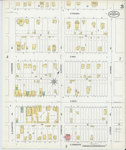 Sanborn Fire Insurance Map from Norman, Cleveland County, Oklahoma (1901), Sheet #0003 - Complete Map Set gallery image, historic Sanborn map, vintage wall art, Oklahoma Oklahoma