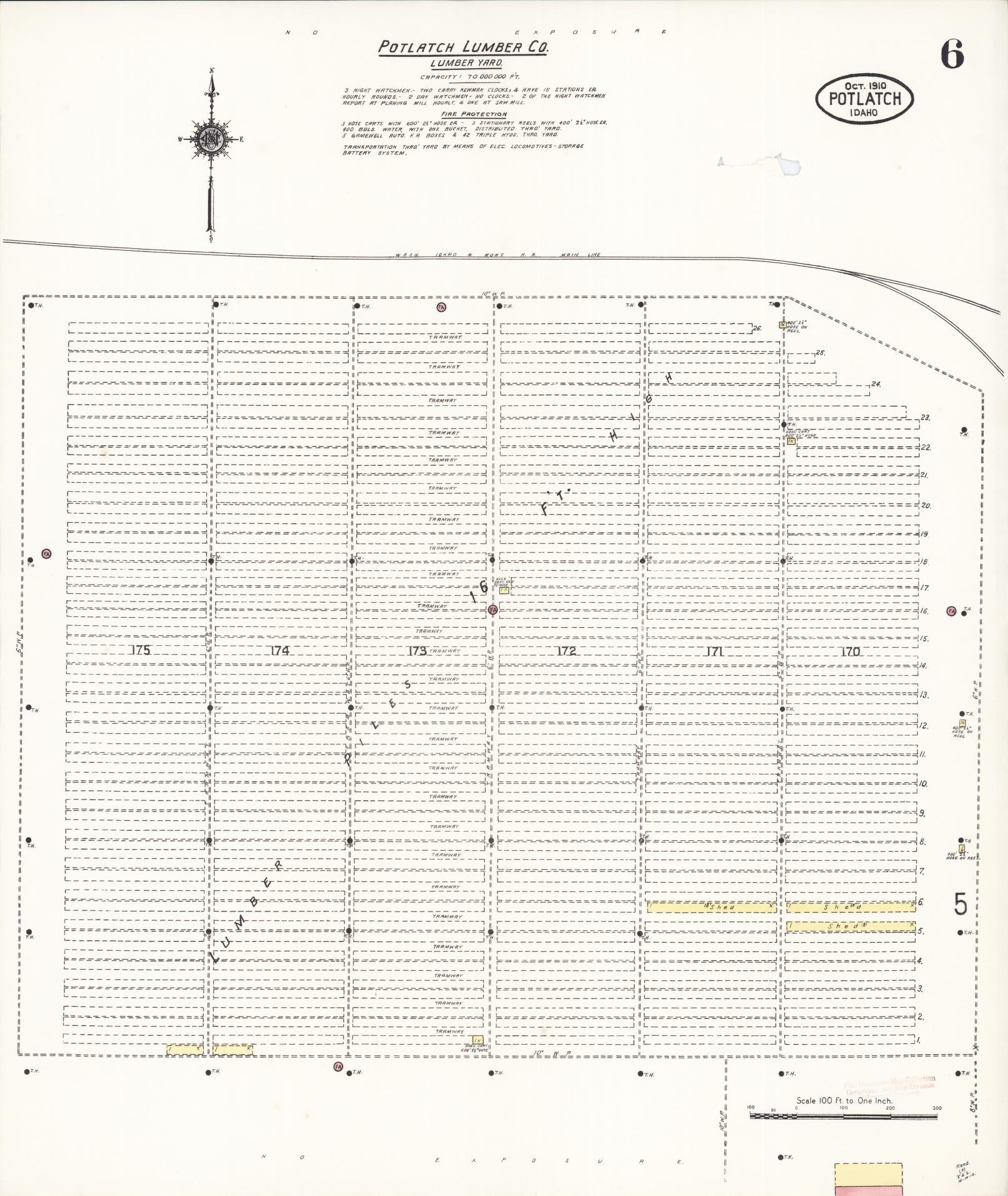 Sanborn Fire Insurance Map from Potlatch, Latah County, Idaho (1910), Sheet #0006 - Historic Sanborn Fire Insurance Map Print, vintage old map wall art, antique decor, genealogy gift, Idaho Idaho map