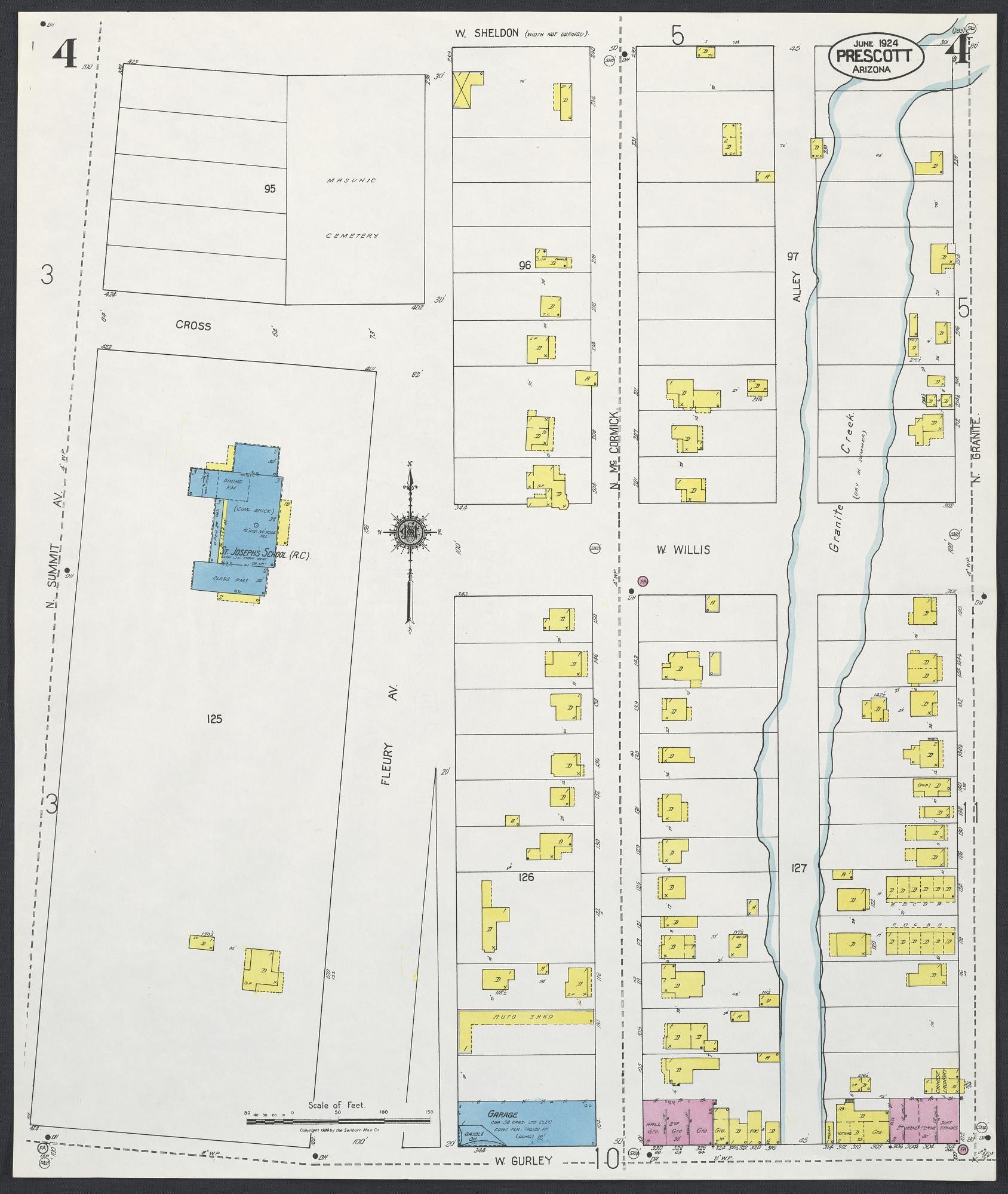 Sanborn Fire Insurance Map from Prescott, Yavapai County, Arizona (1924), Sheet #0004 - Complete Map Set gallery image, historic Sanborn map, vintage wall art, Arizona Arizona