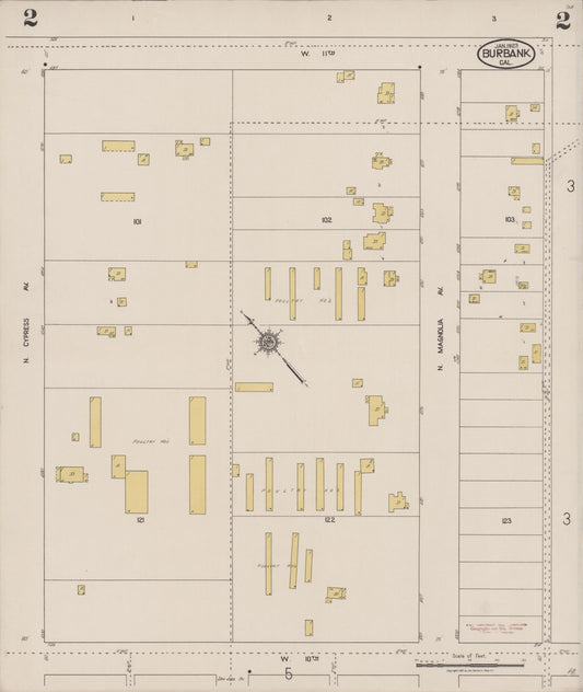 Sanborn Fire Insurance Map from Burbank, Los Angeles County, California (1923), Sheet #0002 - Historic Sanborn Fire Insurance Map Print, vintage old map wall art, antique decor, genealogy gift, California California map