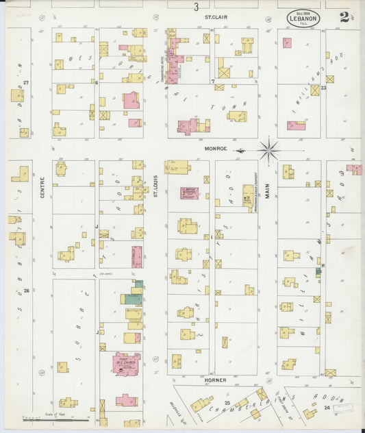 Sanborn Fire Insurance Map from Lebanon, Saint Clair County, Illinois (1899), Sheet #0002 - Historic Sanborn Fire Insurance Map Print, vintage old map wall art, antique decor, genealogy gift, Illinois Illinois map