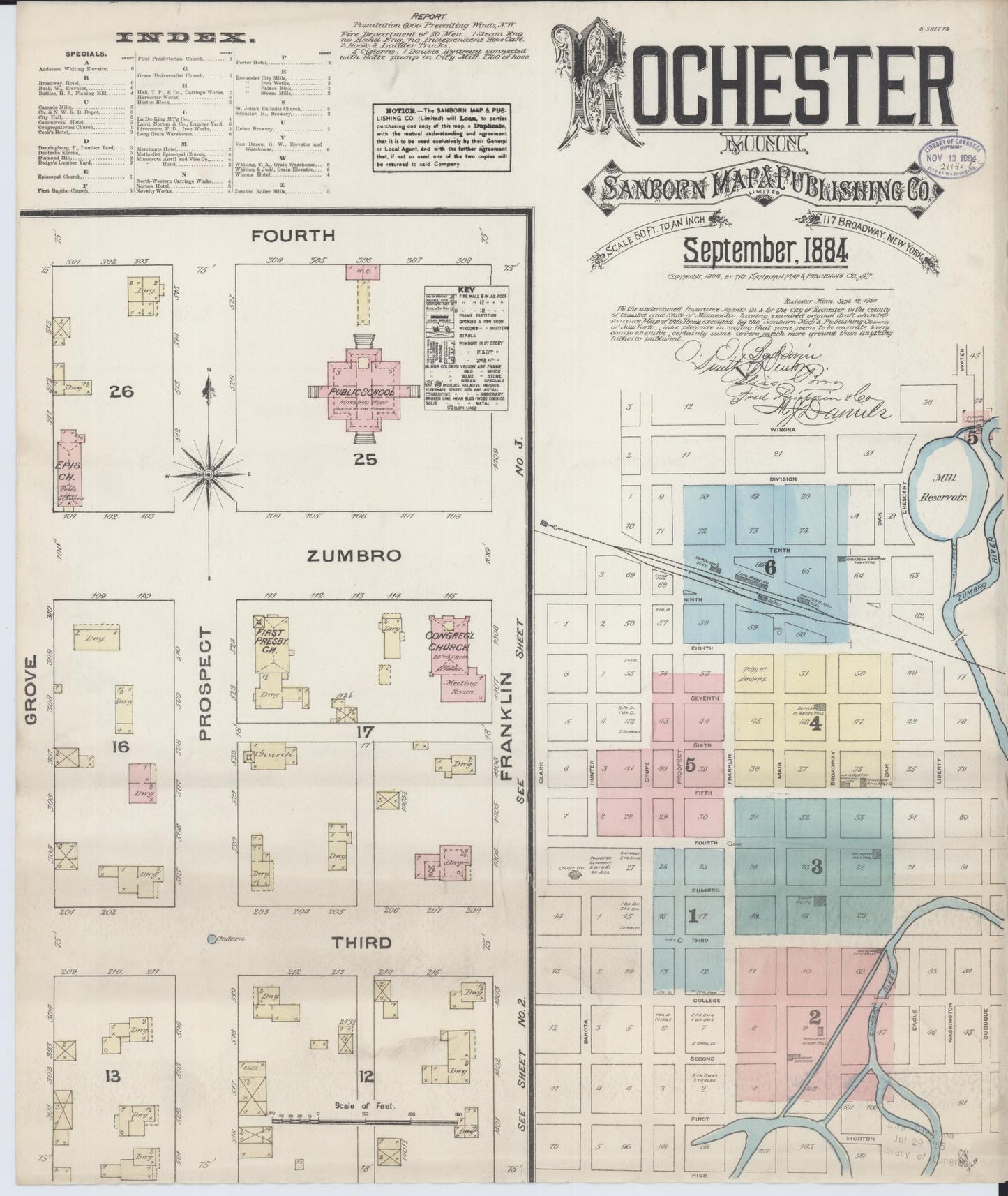 Sanborn Fire Insurance Map from Rochester, Olmsted County, Minnesota (1884), Sheet #0001 - Complete Map Set gallery image, historic Sanborn map, vintage wall art, Minnesota Minnesota