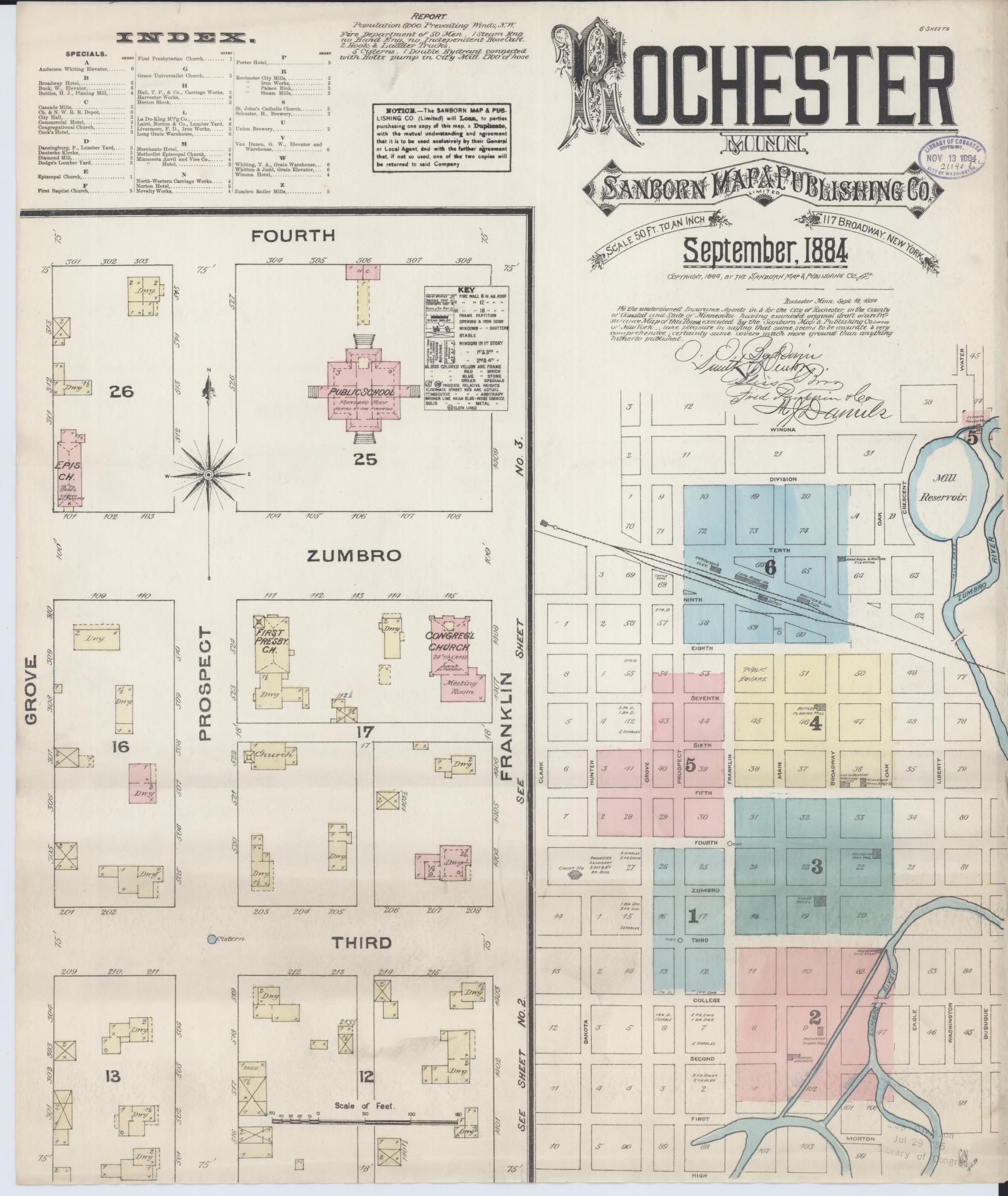 Sanborn Fire Insurance Map from Rochester, Olmsted County, Minnesota (1884), Sheet #0001 - Complete Map Set gallery image, historic Sanborn map, vintage wall art, Minnesota Minnesota