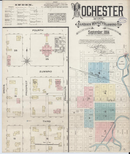 Sanborn Fire Insurance Map from Rochester, Olmsted County, Minnesota (1884), Sheet #0001 - Complete Map Set gallery image, historic Sanborn map, vintage wall art, Minnesota Minnesota