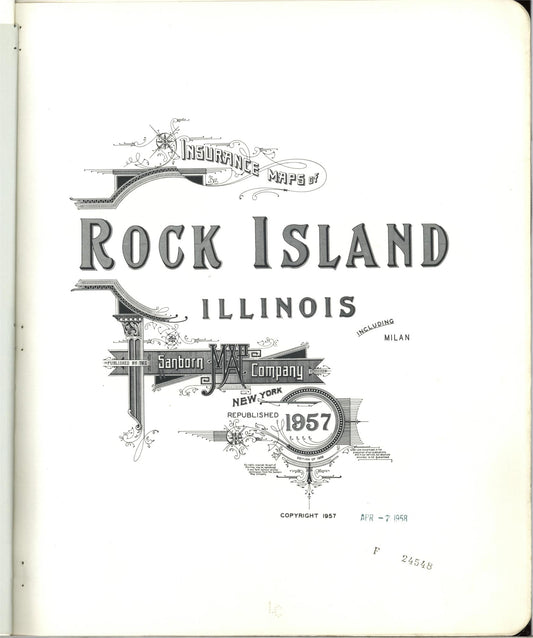 Sanborn Fire Insurance Map from Rock Island, Rock Island County, Illinois (1957), Sheet #0001 - Historic Sanborn Fire Insurance Map Print, vintage old map wall art, antique decor, genealogy gift, Illinois Illinois map