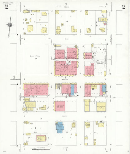 Sanborn Fire Insurance Map from Sanger, Denton County, Texas (1935), Sheet #0002 - Historic Sanborn Fire Insurance Map Print, vintage old map wall art, antique decor, genealogy gift, Texas Texas map