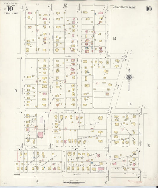 Sanborn Fire Insurance Map from Glen Ellyn, Du Page County, Illinois (1946), Sheet #0010 - Historic Sanborn Fire Insurance Map Print, vintage old map wall art, antique decor, genealogy gift, Illinois Illinois map