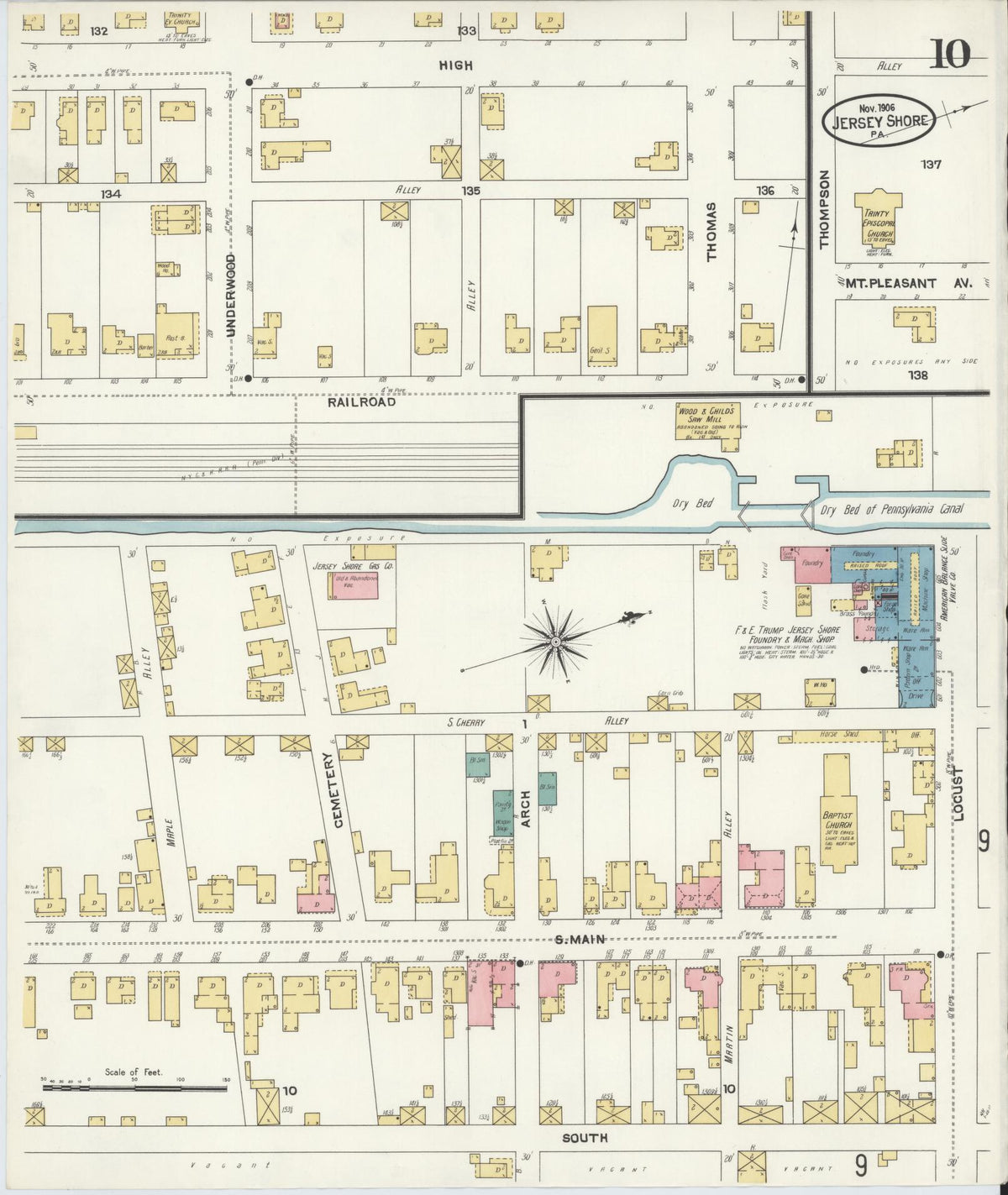 Sanborn Fire Insurance Map from Jersey Shore, Lycoming County, Pennsylvania (1906), Sheet #0010 - Historic Sanborn Fire Insurance Map Print, vintage old map wall art, antique decor, genealogy gift, Pennsylvania Pennsylvania map