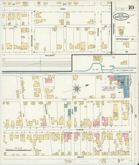 Sanborn Fire Insurance Map from Jersey Shore, Lycoming County, Pennsylvania (1906), Sheet #0010 - Historic Sanborn Fire Insurance Map Print, vintage old map wall art, antique decor, genealogy gift, Pennsylvania Pennsylvania map