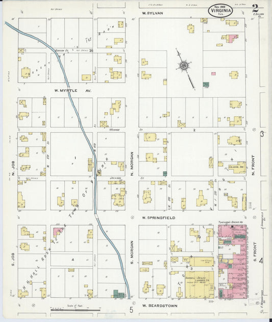 Sanborn Fire Insurance Map from Virginia, Cass County, Illinois (1909), Sheet #0002 - Historic Sanborn Fire Insurance Map Print, vintage old map wall art, antique decor, genealogy gift, Virginia Virginia map
