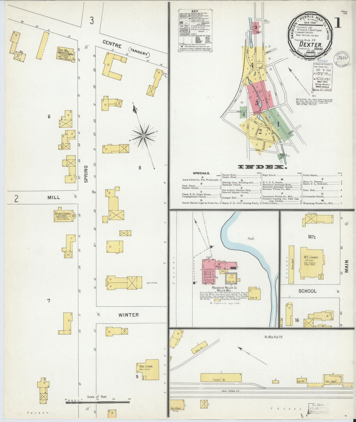 Sanborn Fire Insurance Map from Dexter, Penobscot County, Maine (1900), Sheet #0001 - Complete Map Set gallery image, historic Sanborn map, vintage wall art, Maine Maine