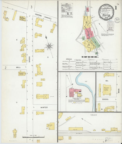 Sanborn Fire Insurance Map from Dexter, Penobscot County, Maine (1900), Sheet #0001 - Complete Map Set gallery image, historic Sanborn map, vintage wall art, Maine Maine