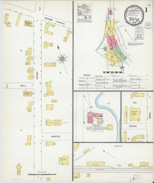 Sanborn Fire Insurance Map from Dexter, Penobscot County, Maine (1900), Sheet #0001 - Complete Map Set gallery image, historic Sanborn map, vintage wall art, Maine Maine