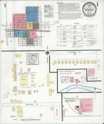 Sanborn Fire Insurance Map from Sebring, Mahoning County, Ohio (1923), Sheet #0001 - Historic Sanborn Fire Insurance Map Print, vintage old map wall art, antique decor, genealogy gift, Ohio Ohio map