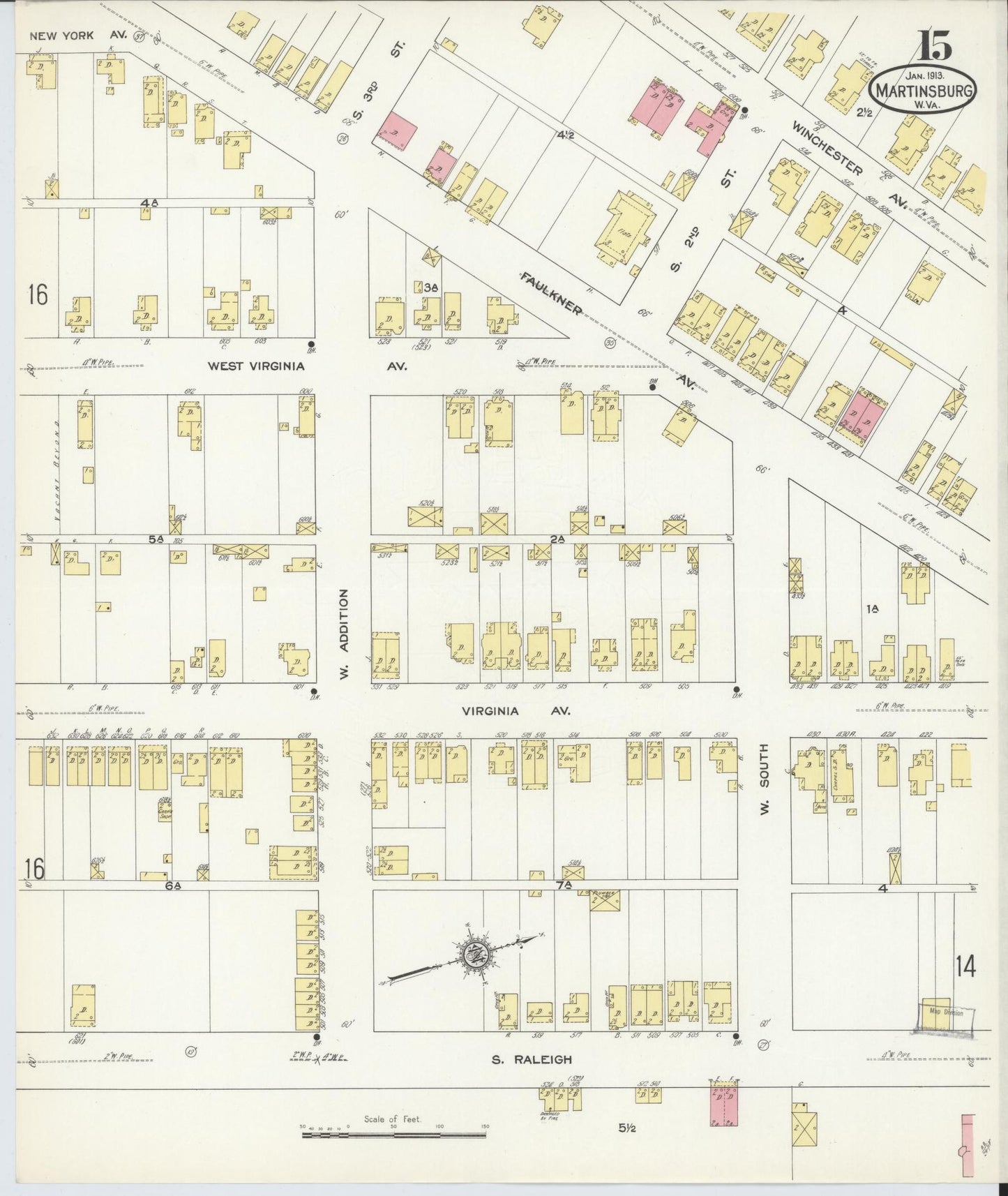Sanborn Fire Insurance Map from Martinsburg, Berkeley County, West Virginia (1913), Sheet #0015 - Historic Sanborn Fire Insurance Map Print, vintage old map wall art, antique decor, genealogy gift, West Virginia West Virginia map