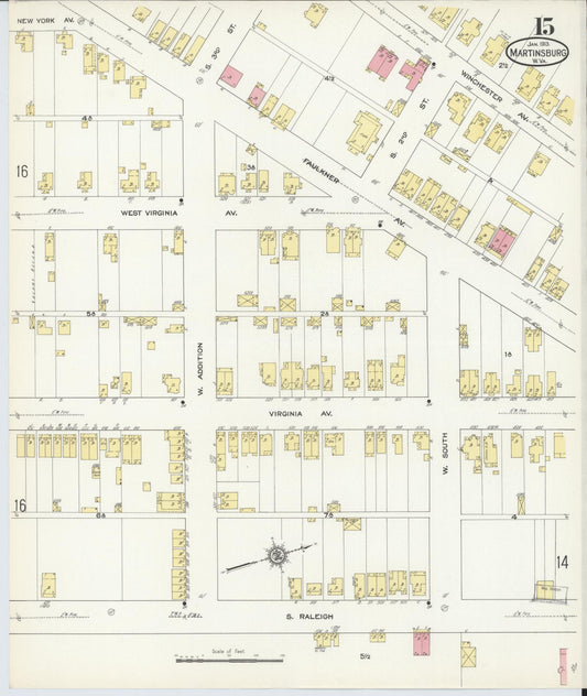 Sanborn Fire Insurance Map from Martinsburg, Berkeley County, West Virginia (1913), Sheet #0015 - Historic Sanborn Fire Insurance Map Print, vintage old map wall art, antique decor, genealogy gift, West Virginia West Virginia map