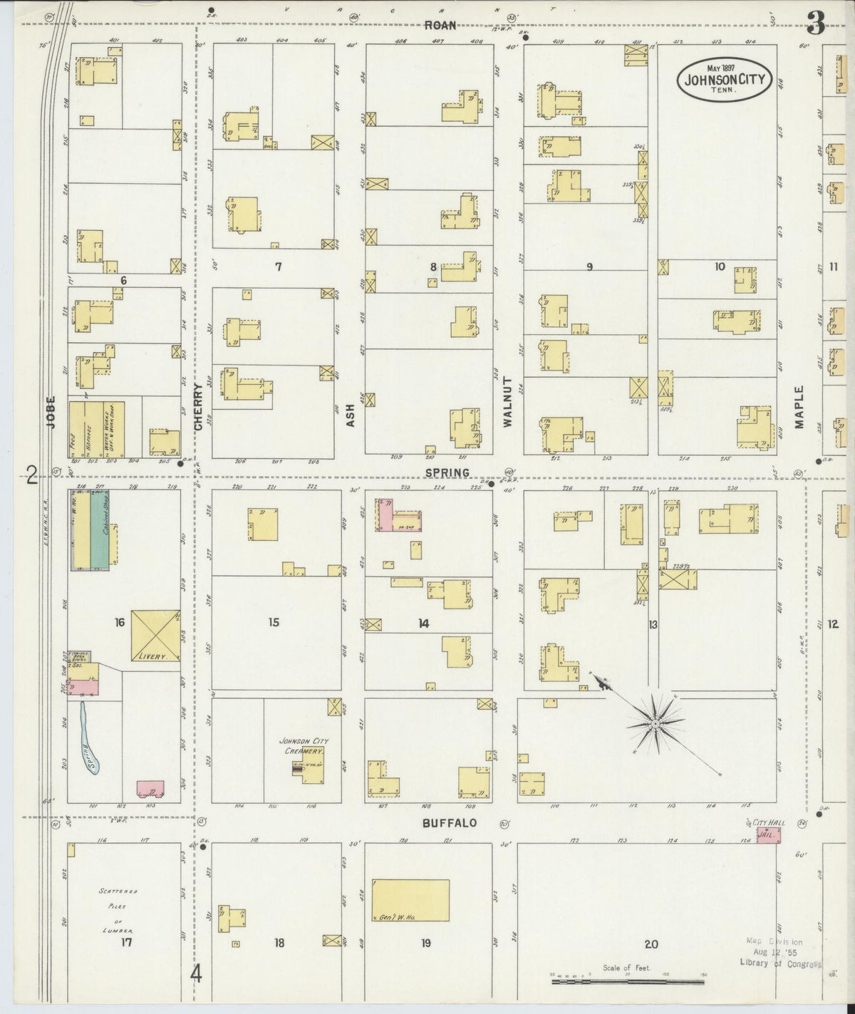 Sanborn Fire Insurance Map from Johnson City, Washington County, Tennessee (1897), Sheet #0003 - Complete Map Set gallery image, historic Sanborn map, vintage wall art, Tennessee Tennessee