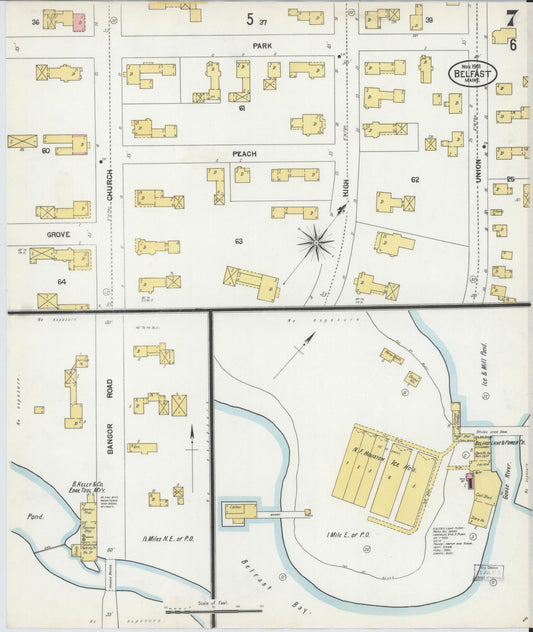 Sanborn Fire Insurance Map from Belfast, Waldo County, Maine (1901), Sheet #0007 - Historic Sanborn Fire Insurance Map Print, vintage old map wall art, antique decor, genealogy gift, Maine Maine map