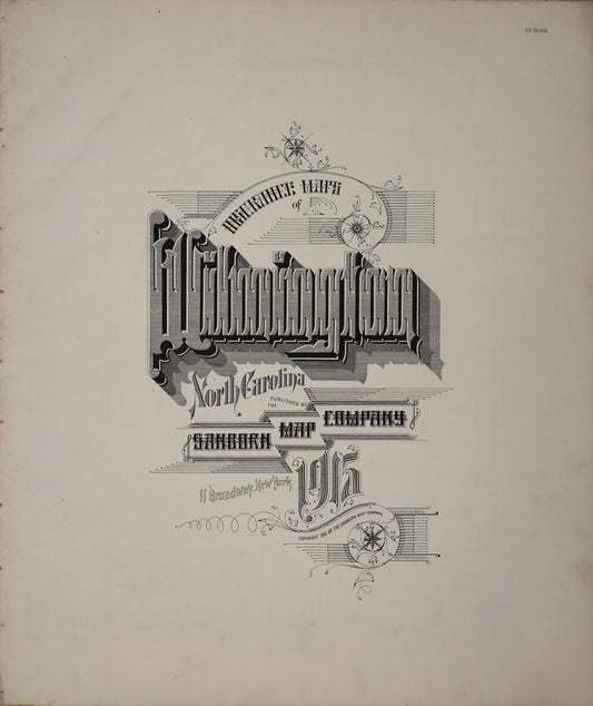Sanborn Fire Insurance Map from Wilmington, New Hanover County, North Carolina (1915), Sheet #0001 - Historic Sanborn Fire Insurance Map Print, vintage old map wall art, antique decor, genealogy gift, North Carolina North Carolina map